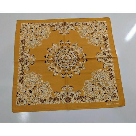 Fast Color Bandana Yellow NOS Made In USA New Old Stock Floral Leaves Ge… - Picture 1 of 2